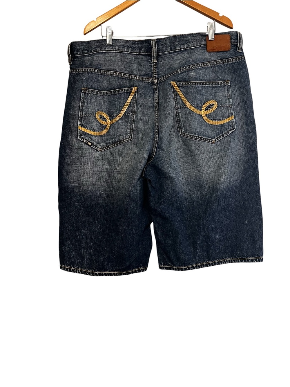 Ecko Unlimited Dark Blue Denim Shorts with Gold Embroidered Pockets